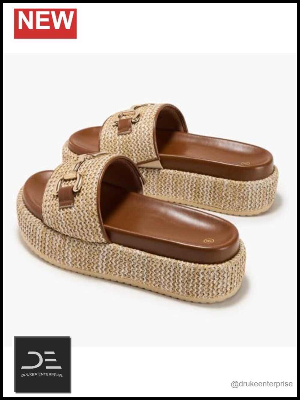 Platform Sandals Cute Raffia Espadrilles Slip on Open Toe Woven Straw Slides - Picture 4 of 5